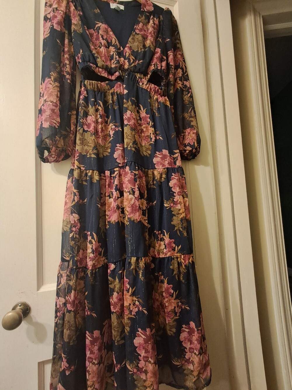 Sofia Jeans by Sofia Vergara Gabby Cutout Floral Maxi Dress Navy Size M
